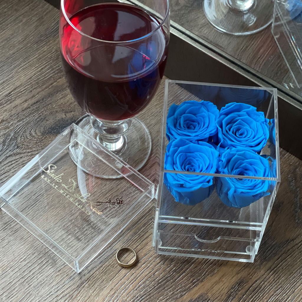 Alluring Ocean Blue Roses | Fancy Clear Acrylic Box